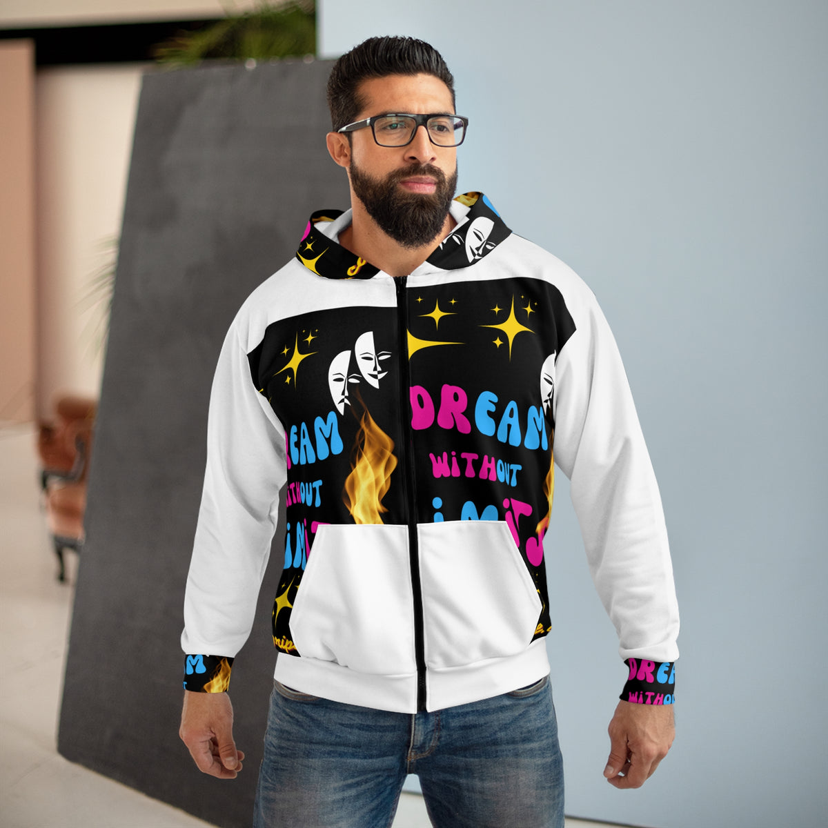 Unisex  Hip Hop Art Zip Hoodie (AOP)